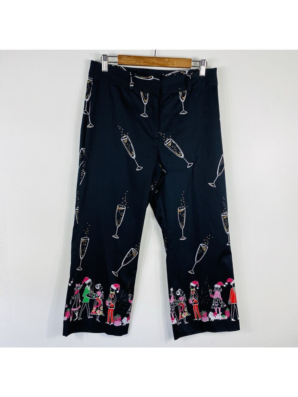 Randi M. Crop Pants 10 Black Christmas Party Champagne Festive Cotton Blend